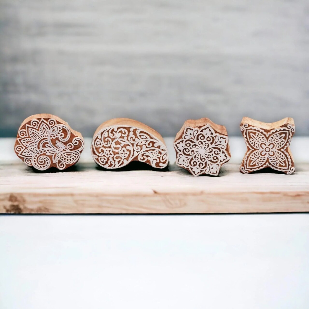 Wooden Printing Stamps Wood Block Stamps for Crafting Handcarved Indian Textile Printing Blocks for Henna Tattoo Saree Border Scrapbooking Clay, Pottery Stamps Mandala Paisley Shapes